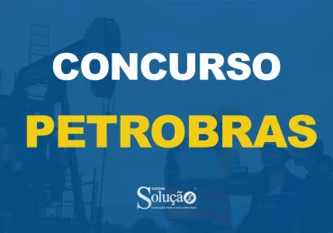Engenheiros analisando projeto em plataforma petrolífera com texto sobre a imagem Concurso Petrobras