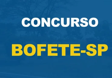 Letreiro escrito Bofete em cima de gramado com arbustos atrás e com texto sobre a imagem Concurso Prefeitura de Bofete