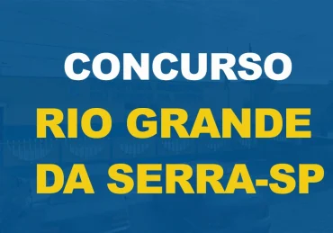 Prédio da Prefeitura de Rio Grande da Serra com texto sobre a imagem Concurso Prefeitura de Rio Grande da Serra