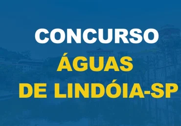 Cena urbana tranquila com um lago em primeiro plano com texto sobre a imagem Concurso Prefeitura de Águas de Líndóia