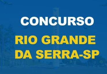Rotatória com letreiro escrito Rio Grande da Serra e texto sobre a imagem Concurso Prefeitura de Rio Grande da Serra