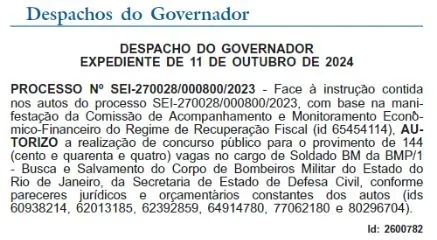 Autorização do concurso Bombeiros RJ!