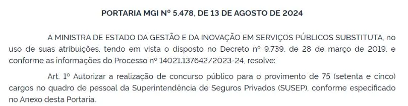 Quantitativo de vagas do concurso Susep!