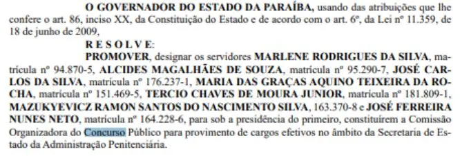 Publicação da comissão organizadora do concurso Polícia Penal PB!