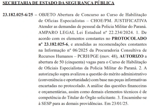 Autorização do concurso PM PR para Oficiais!