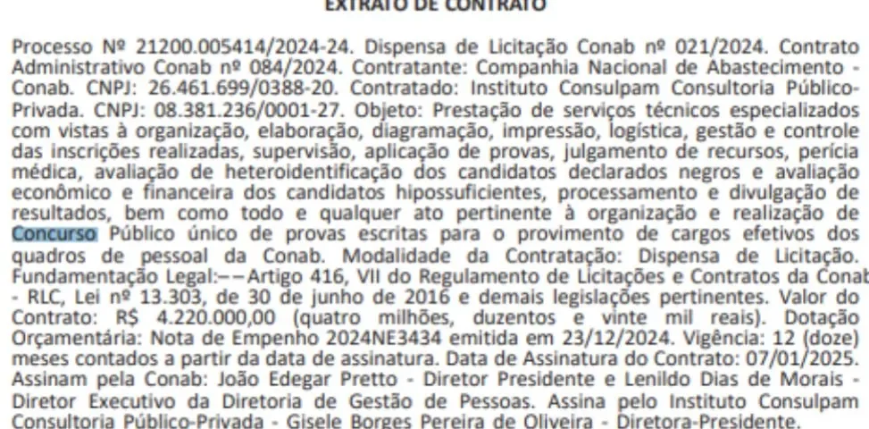 Extrato de contrato do concurso Conab!