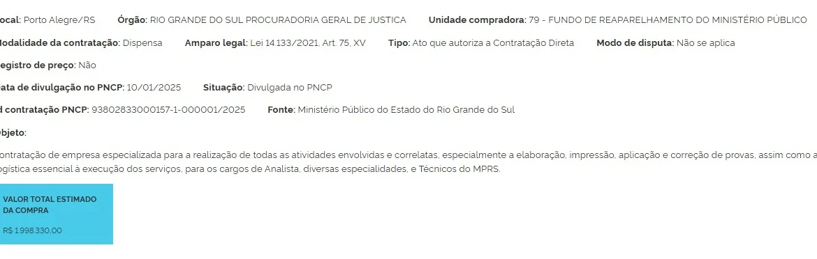 Extrato de contrato do concurso MP RS!