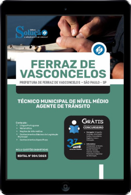 Apostila Prefeitura de Ferraz de Vasconcelos - SP em PDF - Técnico Municipal de Nível Médio - Agente de Trânsito - Imagem 1