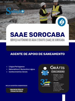 Apostila SAAE Sorocaba - SP em PDF 2024 - Agente de Apoio de Saneamento - Imagem 1