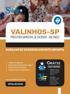 Apostila Prefeitura de Valinhos - SP em PDF 2024 - Auxiliar de Desenvolvimento Infantil - Imagem 1