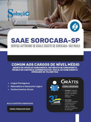 Apostila SAAE Sorocaba - SP 2024 - Comum aos Cargos de Nível Médio - Imagem 3