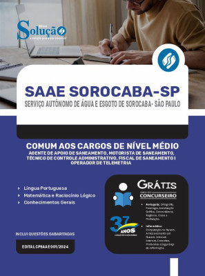 Apostila SAAE Sorocaba - SP em PDF 2024 - Comum aos Cargos de Nível Médio - Imagem 1