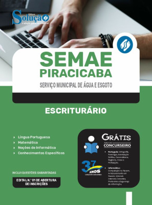 Apostila SEMAE Piracicaba - SP 2024 - Escriturário - Imagem 3