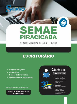 Apostila SEMAE Piracicaba - SP em PDF 2024 - Escriturário - Imagem 1