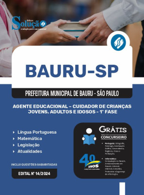 Apostila Prefeitura de Bauru - SP 2024 - Agente Educacional - Cuidador de Crianças, Jovens, Adultos e Idosos - 1ª Fase - Imagem 3