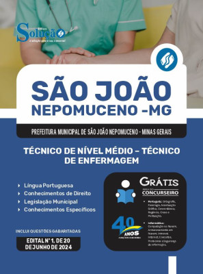 Apostila Prefeitura de São João Nepomuceno - MG em PDF 2024 - Técnico de Nível Médio - Técnico de Enfermagem - Imagem 1