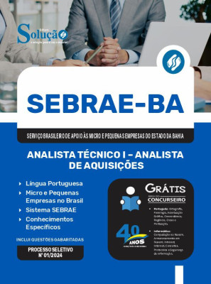 Apostila SEBRAE-BA em PDF 2024 - Analista Técnico I - Analista de Aquisições - Imagem 1