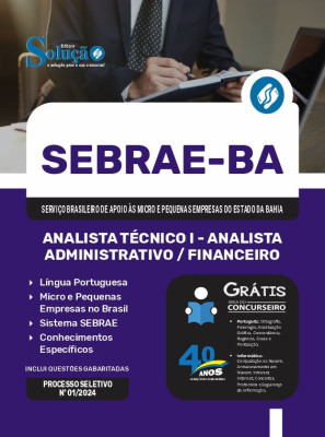 Apostila SEBRAE-BA em PDF 2024 - Analista Técnico I - Analista Administrativo/Financeiro - Imagem 1