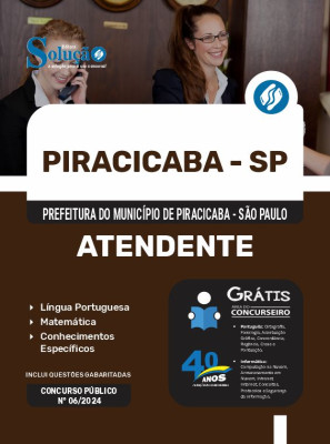 Apostila Prefeitura de Piracicaba - SP 2024 - Atendente - Imagem 3