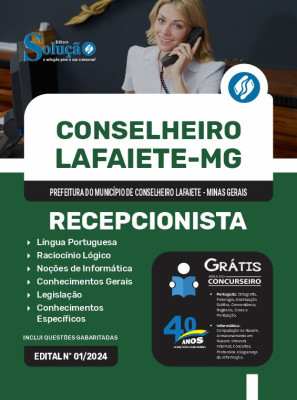 Apostila Prefeitura de Conselheiro Lafaiete - MG 2024 - Recepcionista - Imagem 3