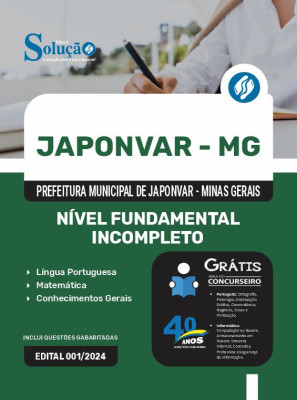 Apostila Prefeitura de Japonvar - MG em PDF 2024 - Nível Fundamental Incompleto - Imagem 1