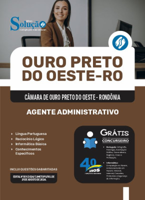 Apostila Câmara de Ouro Preto do Oeste - RO 2024 - Agente Administrativo - Imagem 3