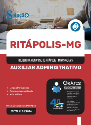 Apostila Prefeitura de Ritápolis - MG em PDF 2024 - Auxiliar Administrativo, Auxiliar de Biblioteca, Auxiliar de Secretaria Escolar, Educador Social e Recepcionista - Imagem 1