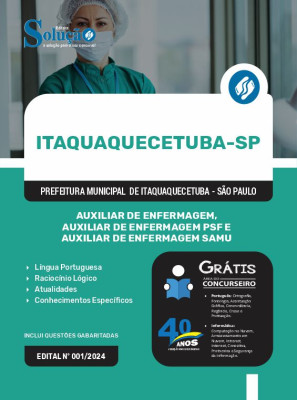 Apostila Prefeitura de Itaquaquecetuba - SP 2024 - Auxiliar de Enfermagem, Auxiliar de Enfermagem PSF e Auxiliar de Enfermagem SAMU - Imagem 3