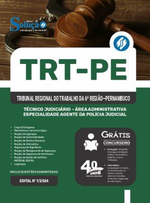 Apostila TRT-PE em PDF 2024 - Técnico Judiciário - Área Administrativa - Especialidade Agente da Polícia Judicial - Imagem 1