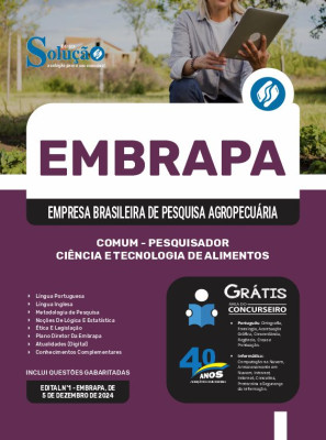 Apostila EMBRAPA 2024 - Comum - Pesquisador - Ciência e Tecnologia de Alimentos - Área 1 - Imagem 3