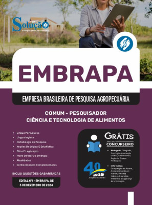 Apostila EMBRAPA 2025 - Comum - Pesquisador - Ciência e Tecnologia de Alimentos - Área 1 - Imagem 3