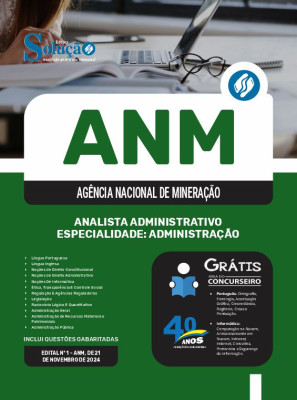 Apostila ANM em PDF 2024 - Analista Administrativo - Especialidade: Administração - Imagem 1