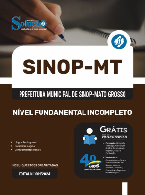 Apostila Prefeitura de Sinop - MT em PDF 2024 - Nível Fundamental Incompleto - Imagem 1