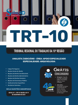 Apostila TRT-10 em PDF 2024 - Analista Judiciário - Área: Apoio Especializado - Especialidade: Arquivologia - Imagem 1