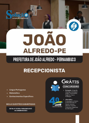 Apostila Prefeitura de João Alfredo - PE 2025 - Recepcionista - Imagem 3