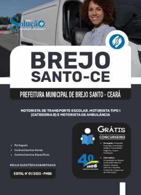 Apostila Prefeitura de Brejo Santo - CE em PDF 2025 - Motorista de Transporte Escolar, Motorista Tipo I (Categoria B) e Motorista de Ambulância - Imagem 1