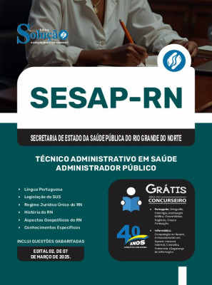 Apostila SESAP-RN 2025 - Técnico Administrativo em Saúde - Administrador Público - Imagem 3