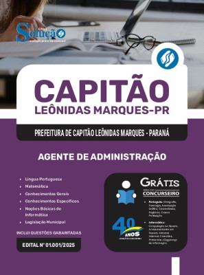 Apostila Prefeitura de Capitão Leônidas Marques - PR 2025 - Agente de Administração - Imagem 3