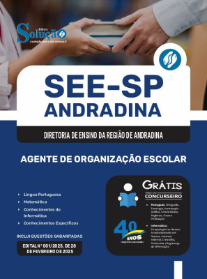 Apostila SEE-SP Andradina 2025 - Agente de Organização Escolar - Imagem 3